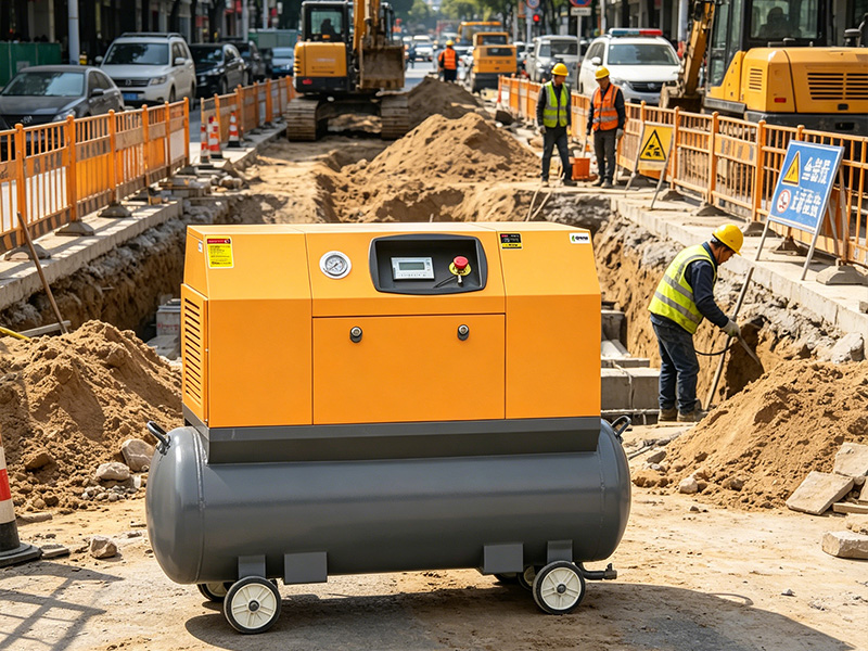 Portable Screw Compressor for Road Building